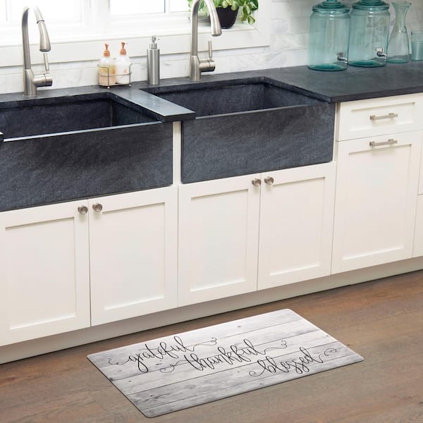 Cozy Living Grateful Thankful Modern Farmhouse Grey 17.5" x 30" Kitchen Mat
