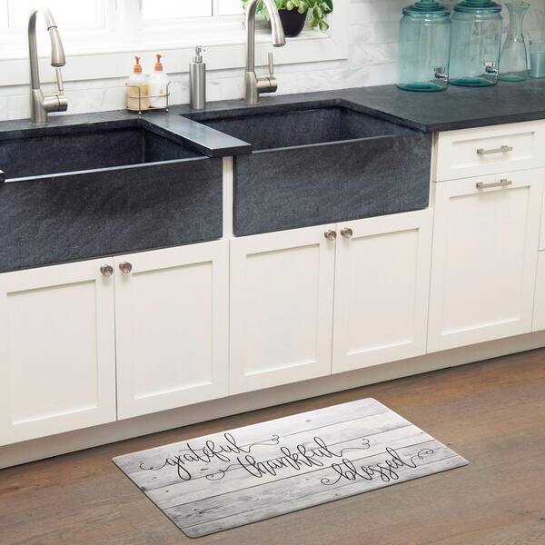 Cozy Living Grateful Thankful Modern Farmhouse Grey 17.5" x 55" Kitchen Mat