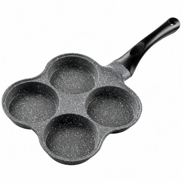 Black Cast Iron 4‑Cup 3.54 in. Rustless Egg Frying Pan, Nonstick Easy Clean Egg Cooker Omelet Pan for Breakfast Swedish