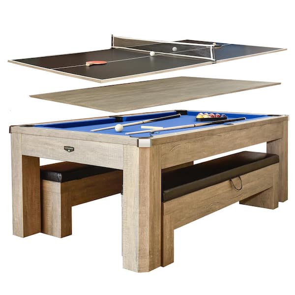 Hathaway Newport 84 in. Pool Table Combo Set with Benches in Rustic Gray