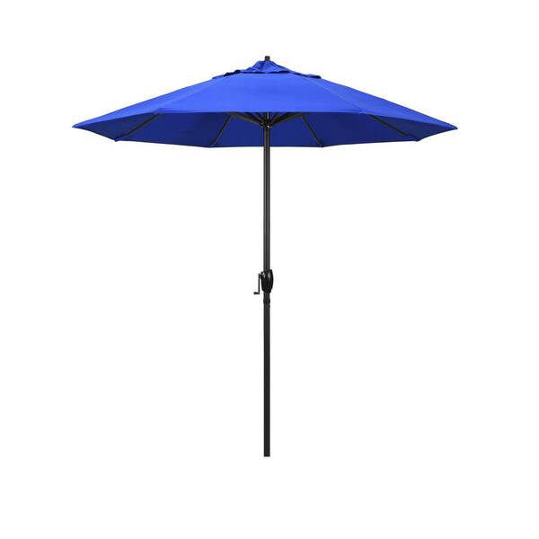 California Umbrella 7.5 ft. Black Aluminum Market Patio Umbrella Auto Tilt in Pacific Blue Sunbrella