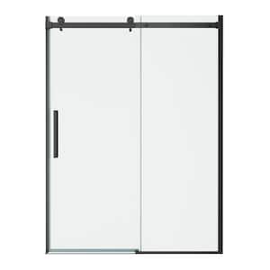 Passage 60 in. W x 72 in. H Sliding Semi-Frameless Shower Door in Matte Black with Clear Glass