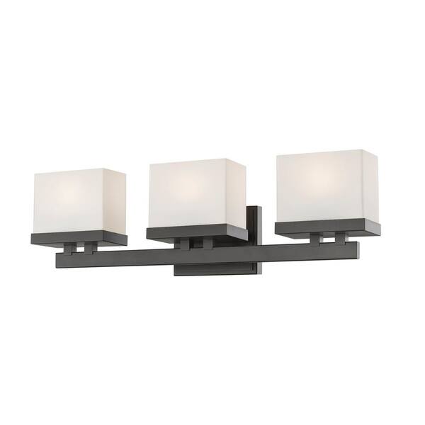 Unbranded Rivulet 22.75 in. 3-Light Bronze Integrated LED Shaded Vanity Light with Matte Opal Glass Shade