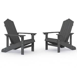2-Piece Patio Unfinished Wood Adirondack Chairs in Anthracite