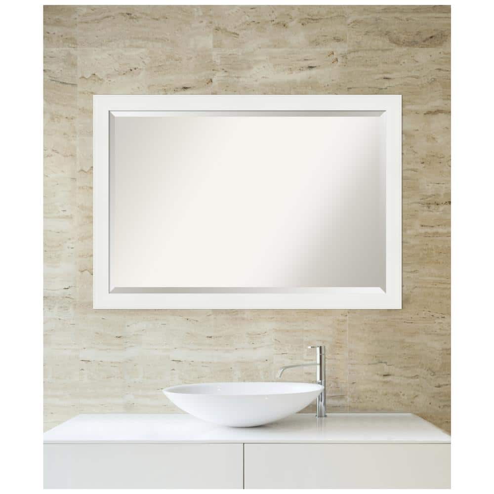 Vanity White Rectangular Beveled Wall Mirror
