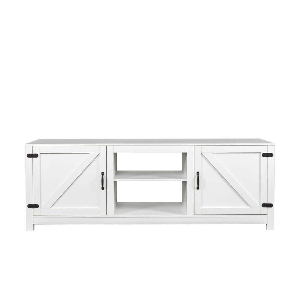 Tidoin White Wood TV Stand Fits TVs up to 80 in. with 2Doors JSYDW3