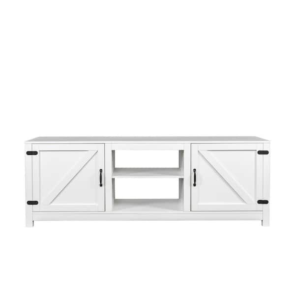Tidoin White Wood TV Stand Fits TVs up to 80 in. with 2Doors JSYDW3184 The Home Depot