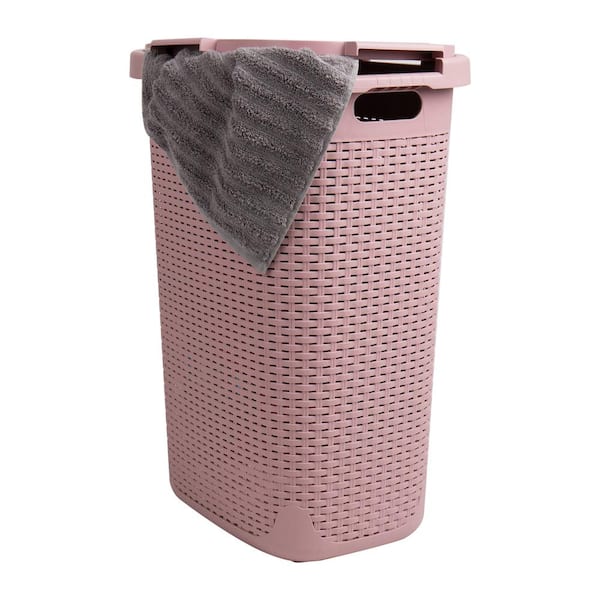 Mind Reader Pink 24.15 in. H x 13.75 in. W x 17.65 in. L Plastic 60L Slim Ventilated Rectangle Laundry Hamper with Lid
