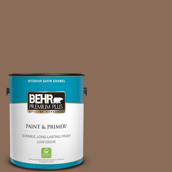 BEHR PREMIUM PLUS 1 gal. #BNC-34 Spiced Latte Satin Enamel Low Odor Interior Paint & Primer