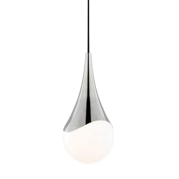 MITZI HUDSON VALLEY LIGHTING Ariana 1-Light Polished Nickel Finish Pendant Light with Opal Glossy Shade