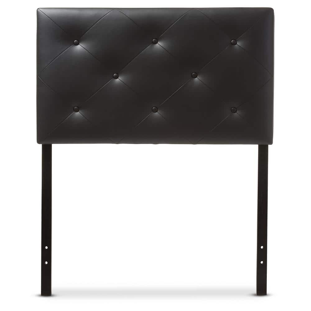 Black Faux Leather Tufted Full Headboard with Wood Frame