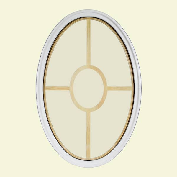 FrontLine 24 in. x 36 in. Oval White 4-9/16 in. Jamb 3-1/2 in. Interior Trim 5-Lite Grille Geometric Aluminum Clad Wood Window