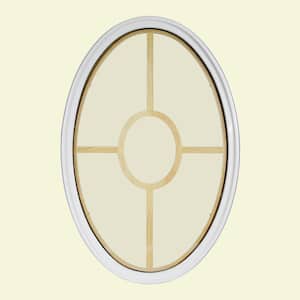 24 in. x 36 in. Oval White 4-9/16 in. Jamb 5-Lite Grille Geometric Aluminum Clad Wood Window