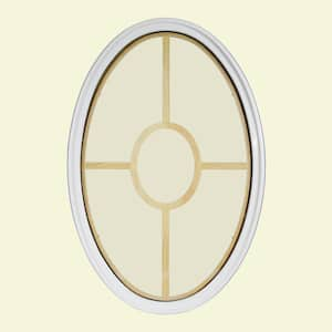 30 in. x 48 in. Oval White 4-9/16 in. Jamb 3-1/2 in. Interior Trim 5-Lite Grille Geometric Aluminum Clad Wood Window