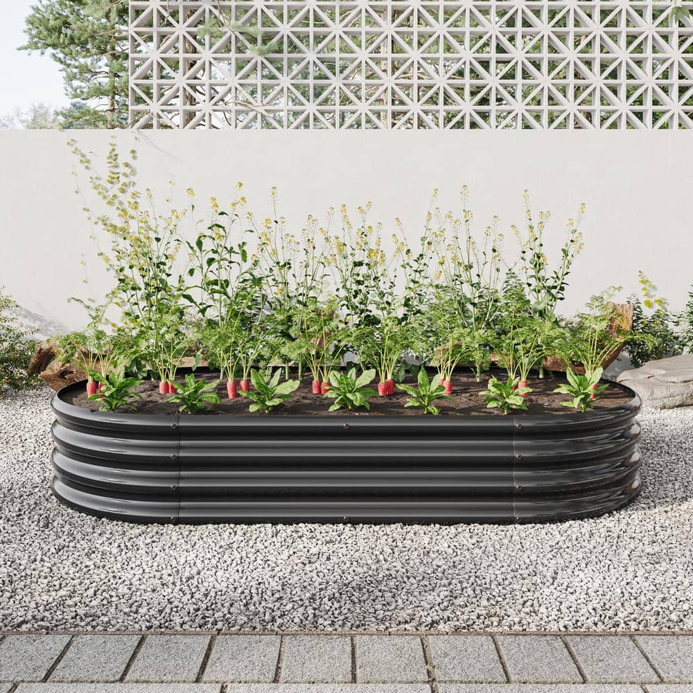 70.86 in. L x 35.43 in. W x 11.42 in. H Black Oval Metal Individual Planter