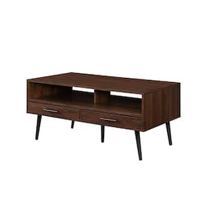 40 in. Dark Walnut Rectangle Wood Modern Coffee Table with 2 Drawers