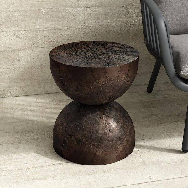 Alina 14.5 in. Round Fiber Clay End Table - Black Pine Finish for Indoor or Outdoor