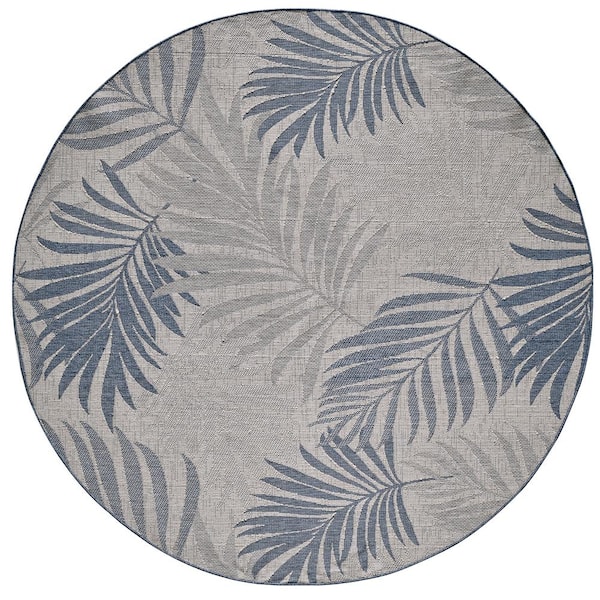 MILLERTON HOME Isla Blue 8 ft. Round Tropical Floral Indoor/Outdoor Area Rug