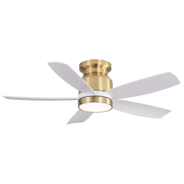 Keazile 42 in. Indoor Gold Flush Mount Ceiling Fan with Dimmer LED Light, Remote Control and DC Motor for Living Room, Bedroom