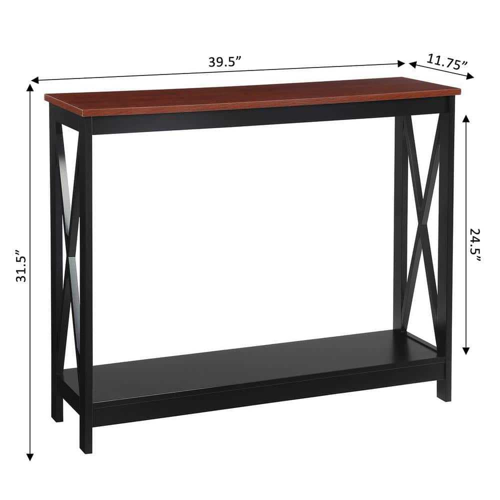 Cherry Black Wood Console Table with Storage Shelf
