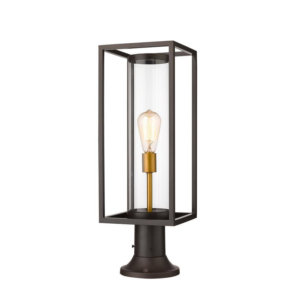 Aspen 1-Light Oil Rubbed Bronze 23.75 in. Outdoor Pier Mount Light with Cle