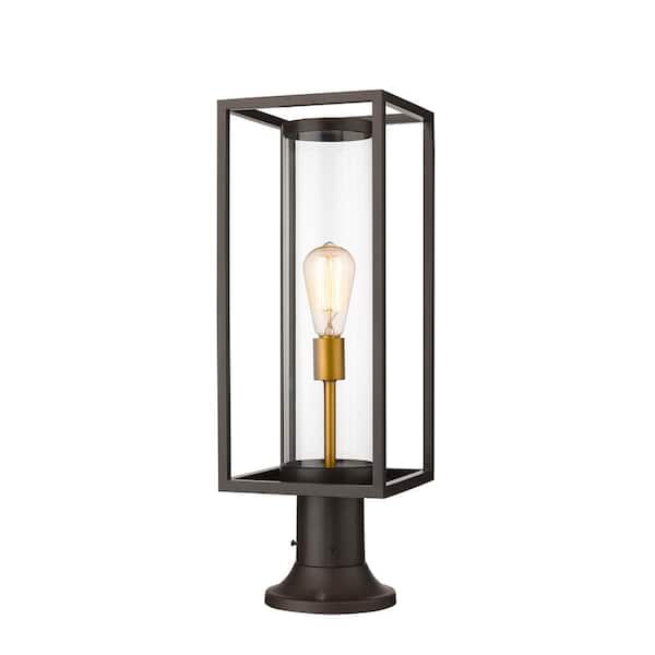 Unbranded Aspen 1-Light Oil Rubbed Bronze 23.75 in. Outdoor Pier Mount Light with Clear Seedy Glass and Circular Fitter