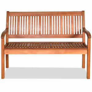 50 in. Wooden Bench Loveseat Patio Garden Outdoor with Armrest and Backrest
