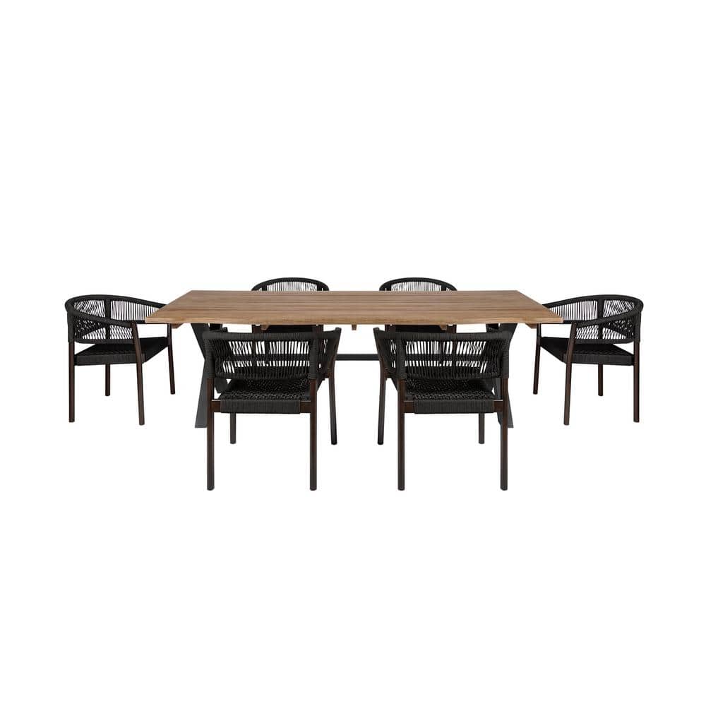 Glendora and Doris Dark Brown 7-Piece Eucalyptus Wood Rectangle Outdoor Din