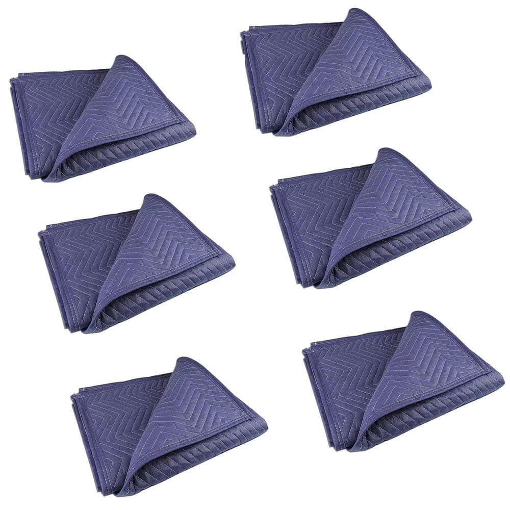 6 Packs 40 in. x 72 in. Blue Cotton Moving Blankets, Furniture Shipping Bla