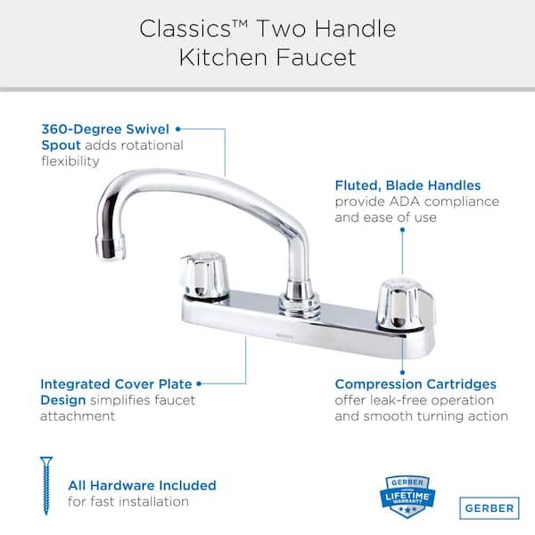 Elements of Design Concord Chrome 2-Handle Deck-Mount High-Arc Handle Kitchen Faucet (Deck Plate Included) Elements of Design Concord Chrome 2-Handle Deck-Mount High-Arc Handle Kitchen Faucet (Deck Plate Included)