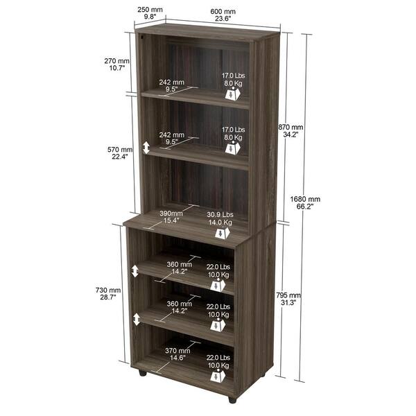 Inval 23.62 in. W x 15.35 in. D x 66.14 in. H in Ready to Assemble Standard Storage Cabinet in Smoked Oak
