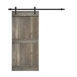 Mid-Bar Series 30 in. x 84 in. Solid Weather Gray Stained Pine Wood Interior Sliding Barn Door with Hardware Kit