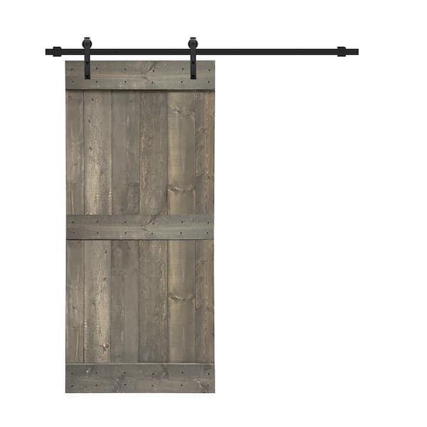 CALHOME Mid-Bar Series 30 in. x 84 in. Solid Weather Gray Stained Pine Wood Interior Sliding Barn Door with Hardware Kit