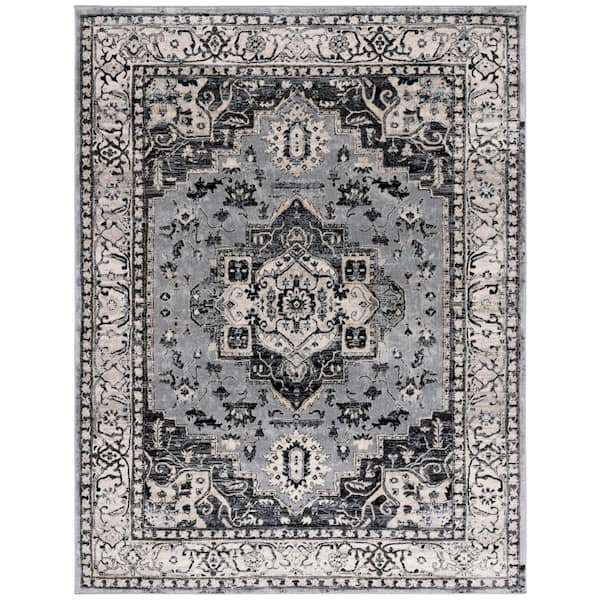Brentwood 10 ft. x 13 ft. Gray/Black Distressed Medallion Area Rug