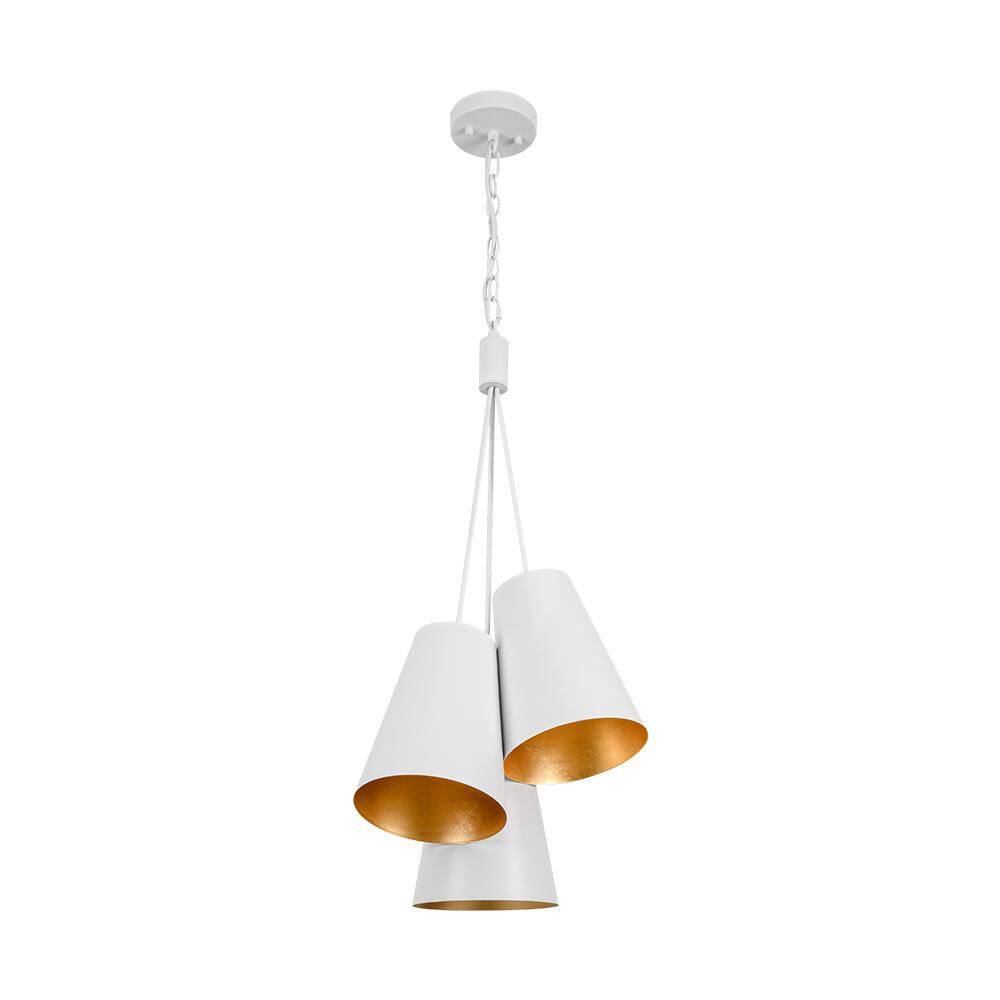 Potlid 3-Light 14.2 in. W Scandinavian White Cone Pendant Light with Gold Interior for Kitchen Island and Dining Table price history on PriceWatchPro