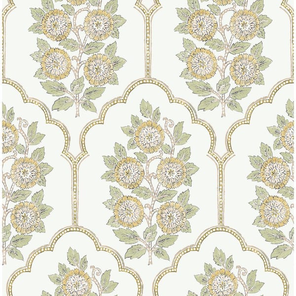 SOCIETY SOCIAL Floral Bazaar Yellow Ochre Peel and Stick Wallpaper Sample