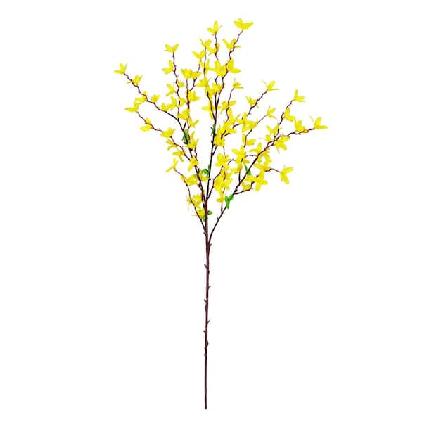 LIVING LUXURY 32 in. Yellow Artificial Forsythia Flower Stem Spray Set of 6)