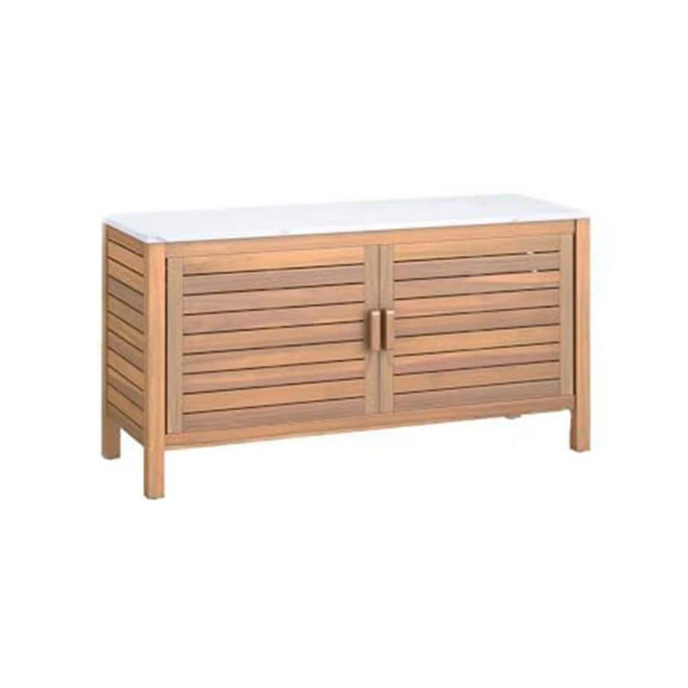Patio Storage Collection Acacia Wood 43 x 16 x 24 in. Outdoor Kitchen Cabinet with Faux Marble Top for Garden Deck