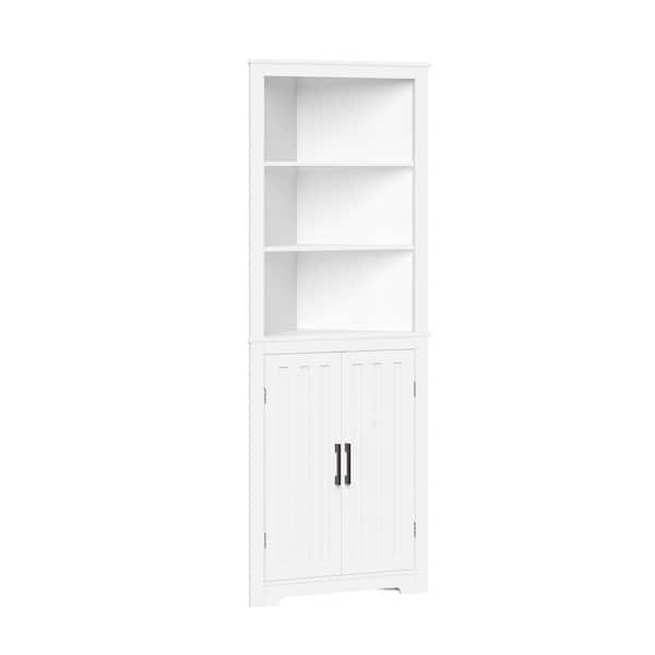 Monroe 24.69 in. W x 12.5 in. D x 63.81 in. H White Tall Corner Linen Cabinet Bathroom Cabinet Storage Organizer