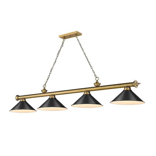 Unbranded Cordon 4-Light Rubbed Brass Billiard Light with Metal Matte Black Shade with No Bulbs Included