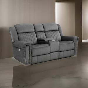 38 in. Round Arm Microfiber Rectangle Power Recliner Loveseat Sofa in Gray