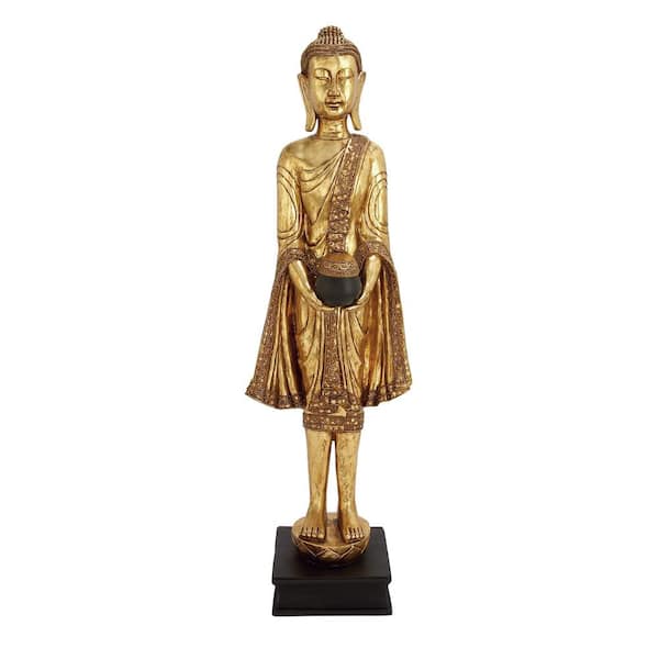 Deco 79 Polystone Buddha Meditating Carved Sculpture with  Intricate Carvings and Mirrored Embellishments, 14 x 9 x 20, Gold : Home  & Kitchen