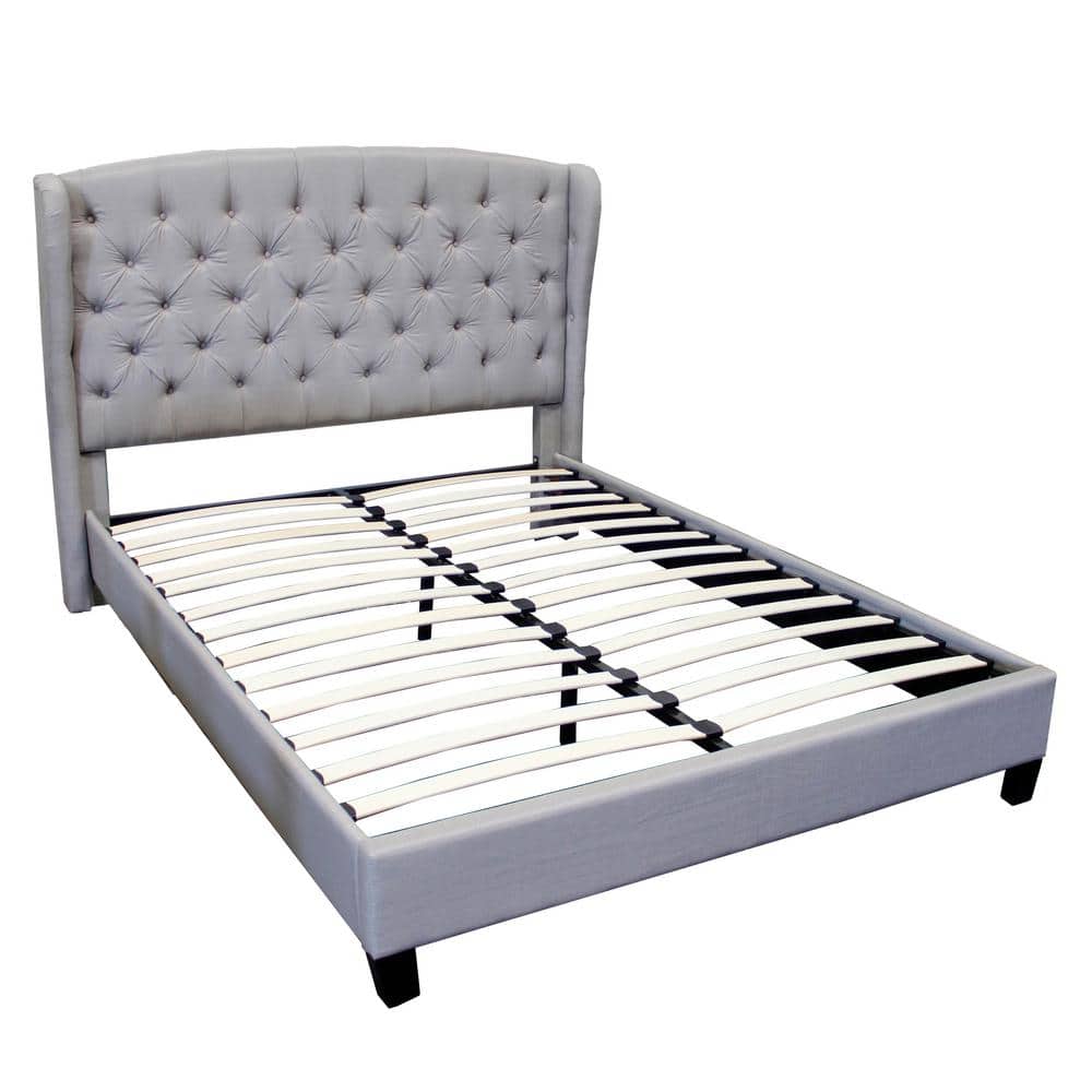 King Size Gray Linen Upholstered Tufted Platform Bed