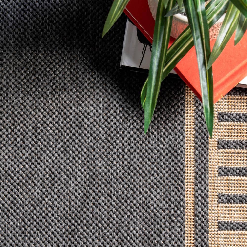 Dark Grey Rectangular Synthetic Indoor/Outdoor Area Rug