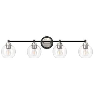 33.5 in. 4-Light Black & Nickel Vanity Light with Clear Glass Shade E26 Sockets for Bathroom Bedroom Hallway Living Room