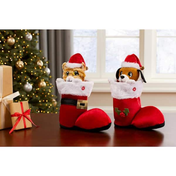 10.24 in. Santa's Boot Buddies Two Asst. (Cat, Dog)