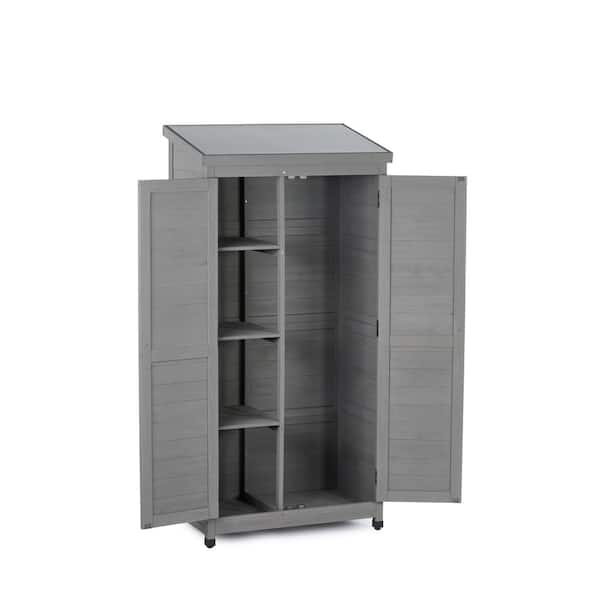 33.5 in. W x 20.5 in. D x 68.5 in. H Gray Wood X-Braced Outdoor Storage Cabinet, Tool Organizer