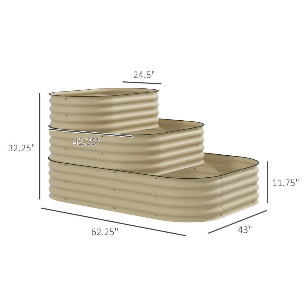 Cream White 62.25" 3-Tier Metal Raised Garden Bed Kit
