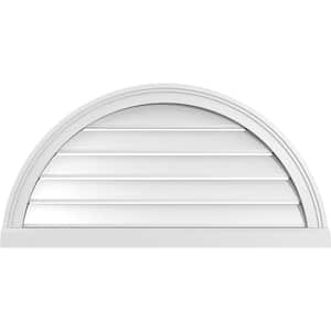 34 in. x 17 in. Half Round Surface Mount PVC Gable Vent: Functional with Brickmould Sill Frame