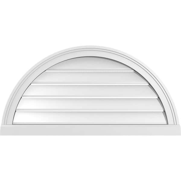 Ekena Millwork 34 in. x 17 in. Half Round Surface Mount PVC Gable Vent: Functional with Brickmould Sill Frame
